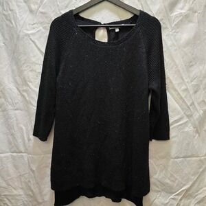 Neiman Marcus Cashmere Collection Black Knit Sweater Sequins Pleated Hem Large